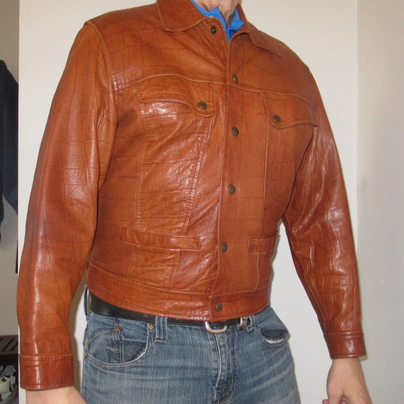 Made in England Duffer of St. George Men's Croc Print Leather Jacket Size L - Picture 10 of 12